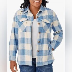 NWT Women’s Baby Blue Plaid Cozy Wool Blend Fall Shacket Size XXL Members Mark